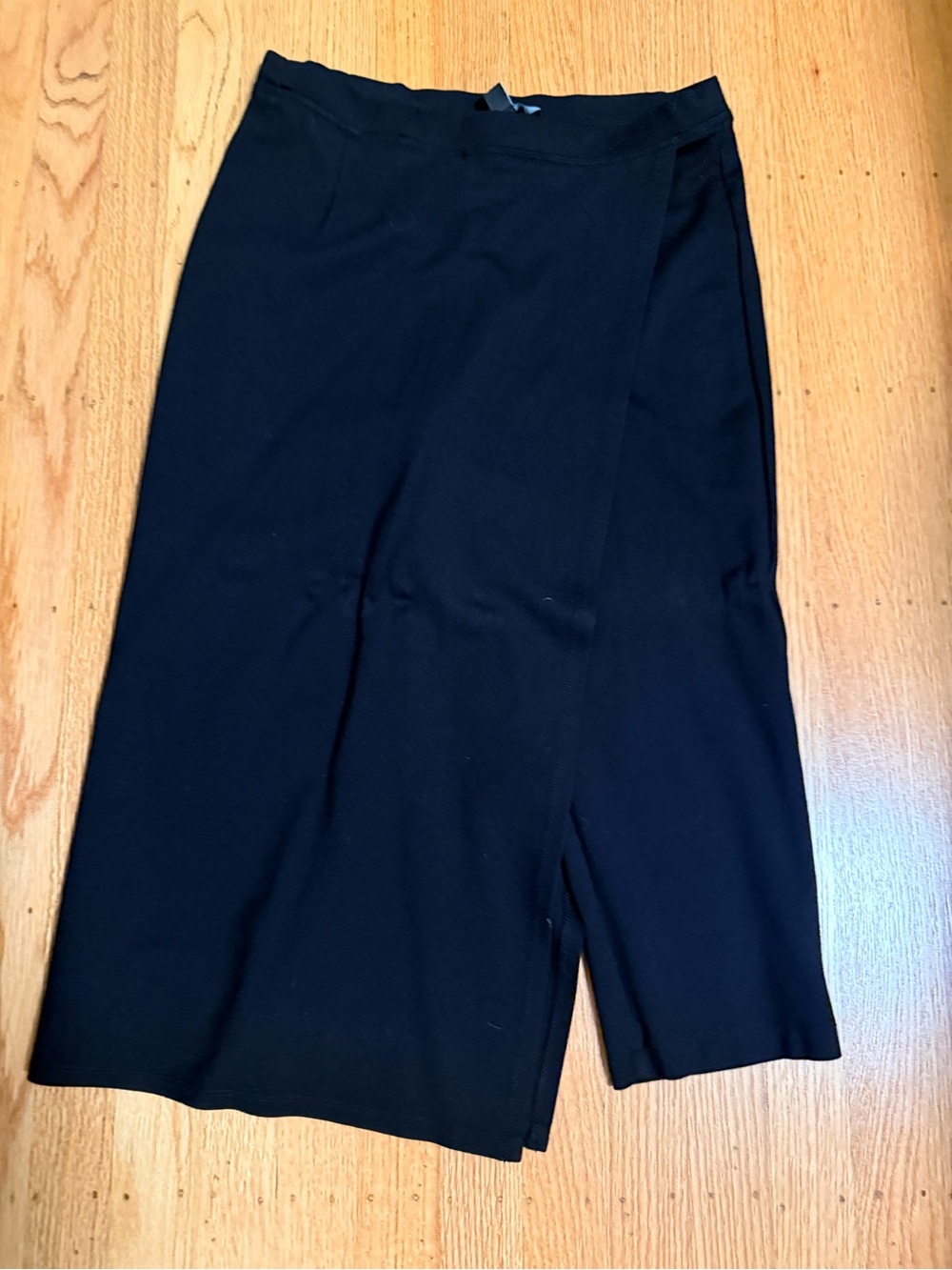 Betabrand Black Midi Skirt-Like Legging with Front Slit